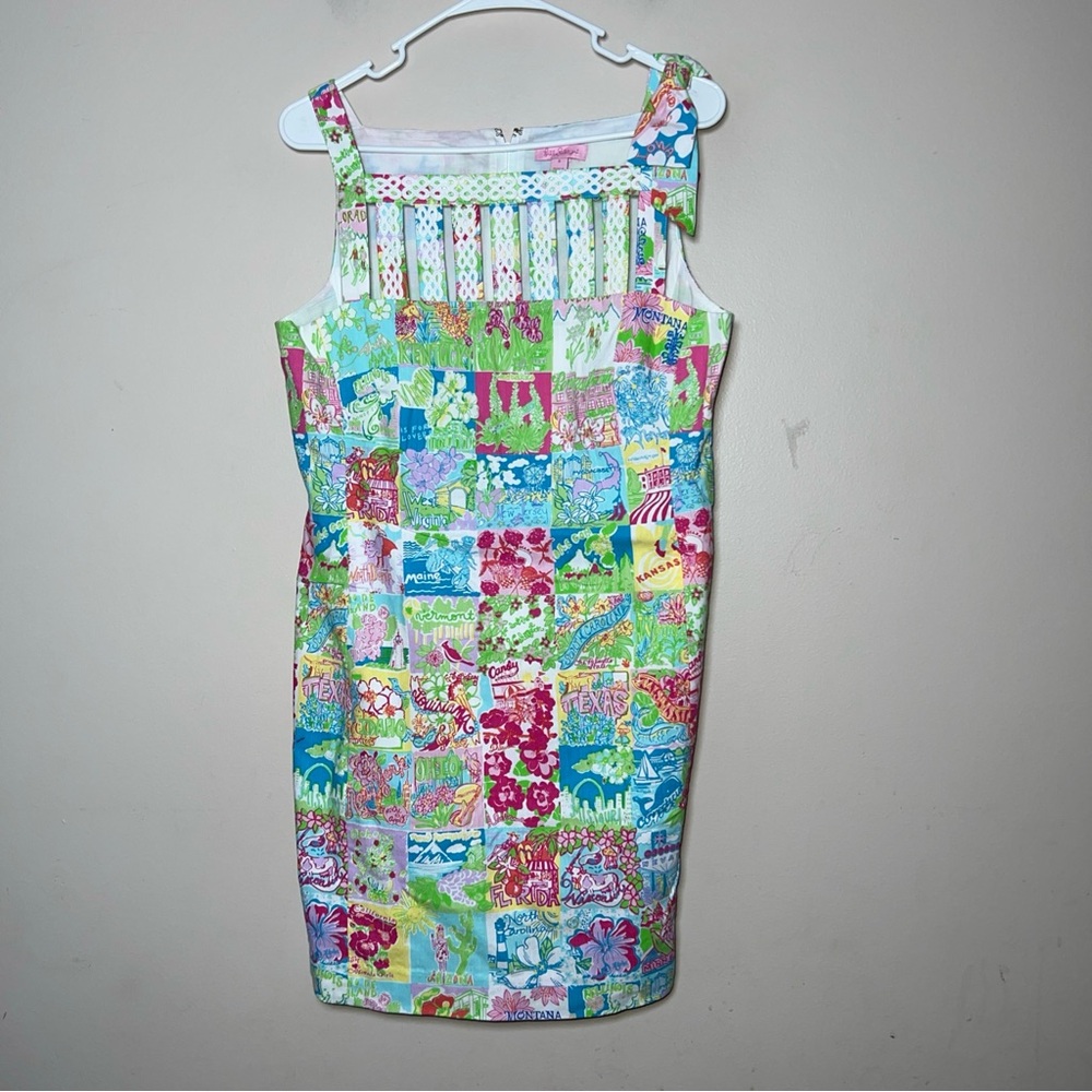 Lilly Pulitzer Sleeveless Shift Dress State Of Mind Patch work Women’s Size 8